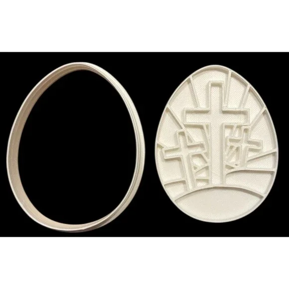 3D Printed Cookie Cutter - 3.5" Easter Egg w/Cross #1014 - Picture 1 of 2